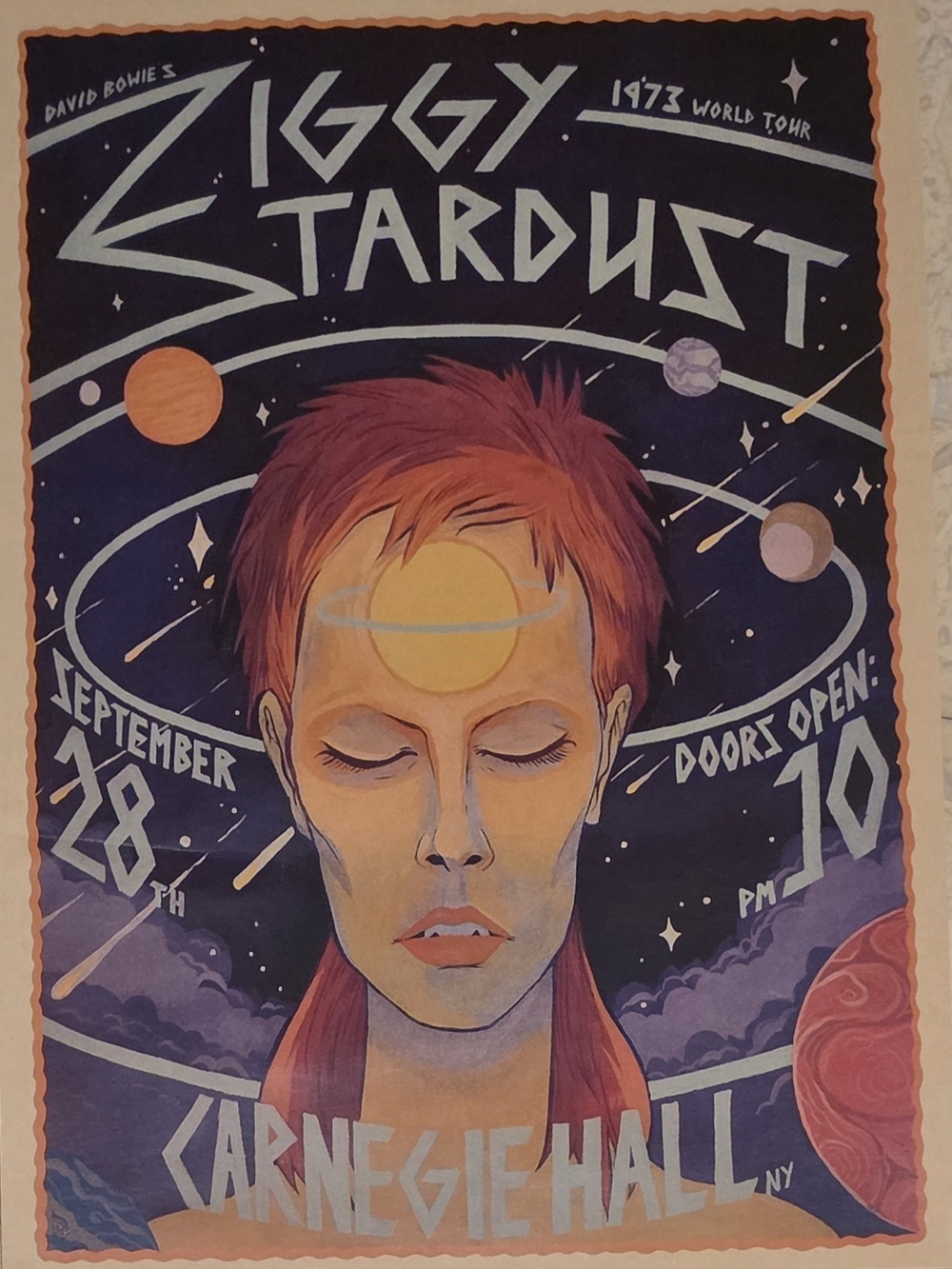 David Bowie/Ziggy Stardust Inspired Wall Art Poster - Orange & Purple